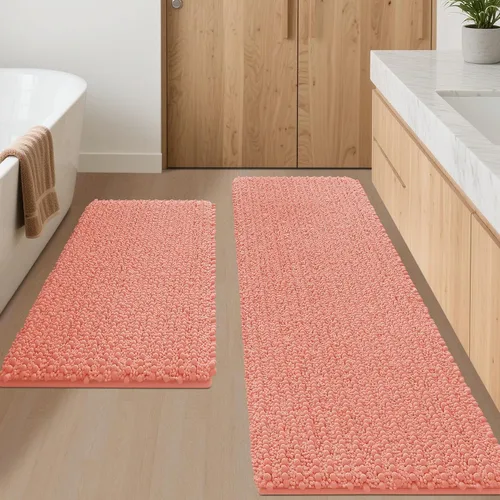 Miniatura 65 de ACCUMTEK - Juego de 2 alfombras de baño de lujo en color beige de 32"x20"+24"x17", alfombras de baño ultra suaves y gruesas absorbentes, alfombra