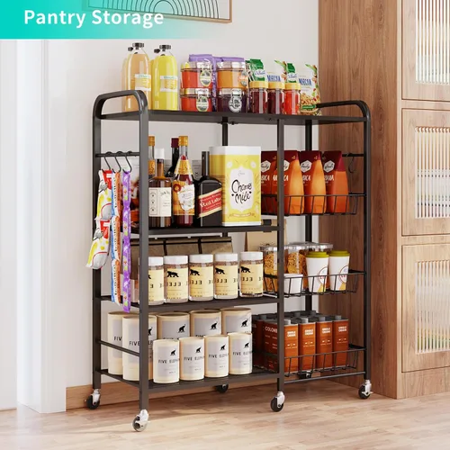 Miniatura 4 de HapiRm - Carrito rodante de cocina con microondas de 4 niveles - Soporte de mesa para microondas con cestas extraíbles, estante de almacenamiento