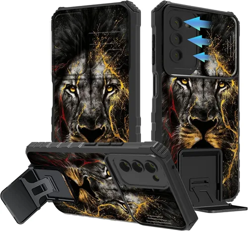 Miniatura 651 de Funda para Samsung Galaxy S22 Ultra 5G, Galaxy S22 Ultra con cubierta de cámara deslizante, funda resistente de doble capa con función atril Black