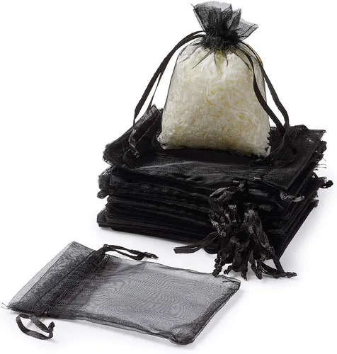 Miniatura 3 de Mega Pet Paquete de 100 bolsas de regalo de organza negra de 2.8 x 2.0 in, bolsas de satén con cordón, bolsas de regalo de joyería de caramelo
