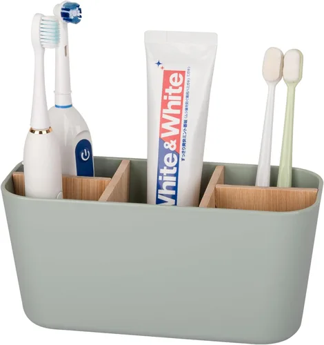 Miniatura 9 de Portacepillos de dientes para baños, soporte para cepillos de dientes de bambú con 5 ranuras, organizador de tocador de baño para encimera