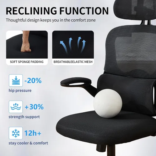 Miniatura 7 de Vigosit Silla de oficina ergonómica de malla, capacidad de 400 libras, silla de escritorio con respaldo alto con soporte lumbar ajustable, Negro
