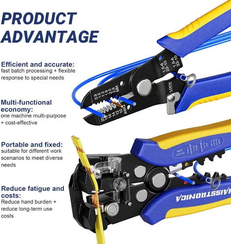 Miniatura 6 de haisstronica Juego de herramientas pelacables, autoajustable y manual de 10-24 AWG, pelacables eléctricos resistentes para reparación