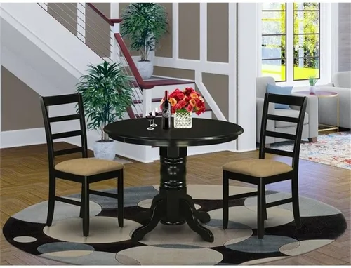 Miniatura 2 de East West Furniture SHPF3-BLK-C - Juego de 3 piezas para espacios pequeños que contiene una mesa redonda con pedestal y 2 sillas de cocina de tela