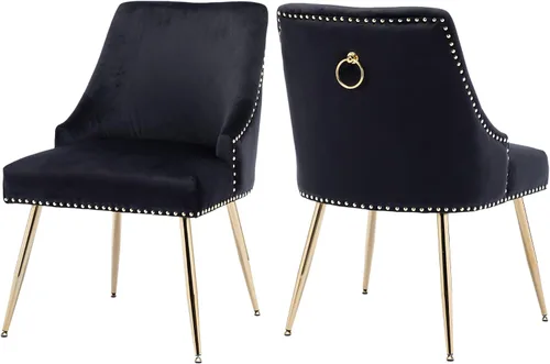Miniatura 17 de KCC Juego de 2 sillas de comedor de terciopelo con forma de cabeza de clavo con patas doradas para cocina, sala de estar (gris)