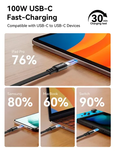 Miniatura 2 de Cable retráctil USB C a USB C (1.2 m, 2 unidades), cable de carga rápida USBC 5A de 100W, cable de carga tipo C para iPhone 17 16 15 Pro Plus Pro