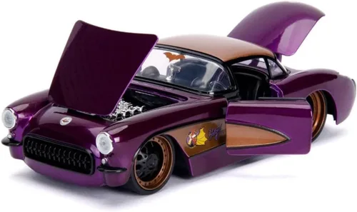 Miniatura 4 de Jada DC Comics Bombshells Batichica y coche fundido a presión Chevy Corvette 1957, vehículo a escala 1:24 y figura de colección de 2.75 pulgadas