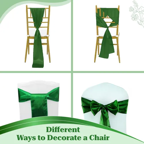 Miniatura 205 de mds - Lote de 10 lazos de satén para sillas de boda y eventos, para decoración de fiestas, 30 colores, Satin, 10 Verde oliva
