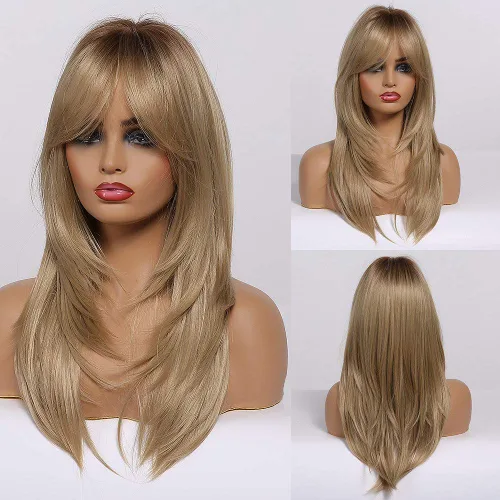 Miniatura 15 de HAIRCUBE Pelucas Auburn para Mujeres, Pelucas Largas en Capas Naranjas con Flequillo, Pelucas de Fibra Sintética Resistentes al Calor