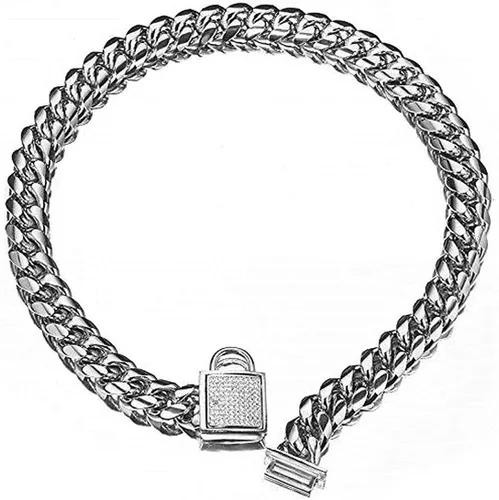 Miniatura 9 de Collar de cadena dorado para perro de 10mm de ancho, collar de eslabones cubanos para cachorros, acero inoxidable 316L con cierre de diamante CZ