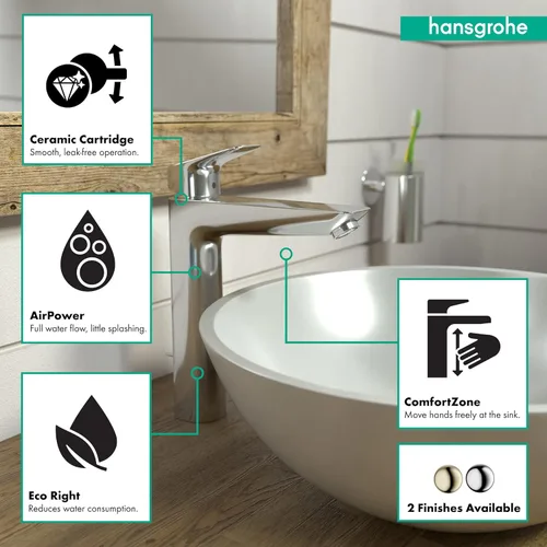 Miniatura 3 de hansgrohe Logis 71090001 - Grifo moderno para lavabo de baño de bajo flujo con 1 manija y 1 manija de 10 pulgadas de alto, color cromado Cromo