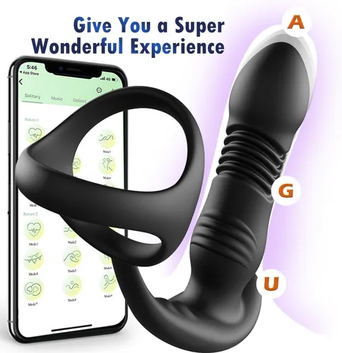 Miniatura 4 de Masajeador de próstata masculino con control de aplicación con motor de 9 velocidades, vibrar enchufe anal telescópico, juguetes sexuales