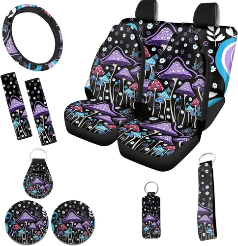Miniatura 10 de Accesorios estéticos para automóvil, juego completo de fundas de asiento de automóvil con flores bohemias para mujeres, damas, juego de decoración