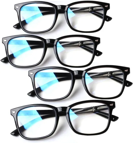 Henotin - Juego de 4 gafas de lectura con bloqueo de luz azul para mujeres y hombres, con bisagra de resorte para computadora, anti rayos UV, Mezcla