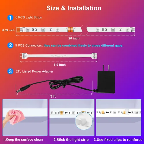 Miniatura 6 de maylit Kit de 6 piezas de iluminación RGB para debajo del gabinete, tira de luces LED con aplicación y control remoto, sincronización de música
