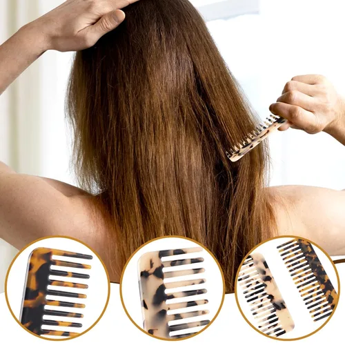 Miniatura 3 de Peine desenredante grande de dientes anchos para cabello grueso, rizado y ondulado, paquete de 2 peines desenredantes de acetato para húmedo y seco