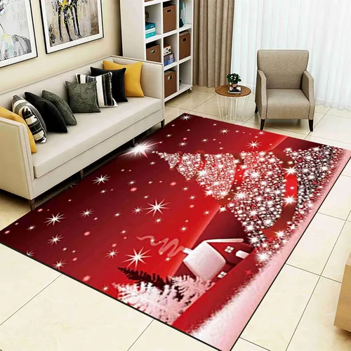 Miniatura 13 de Alfombra de área de decoración de habitación de Feliz Navidad, 2 x 3 pies, alfombra de árbol de Navidad con copos de nieve para dormitorio, alfombra