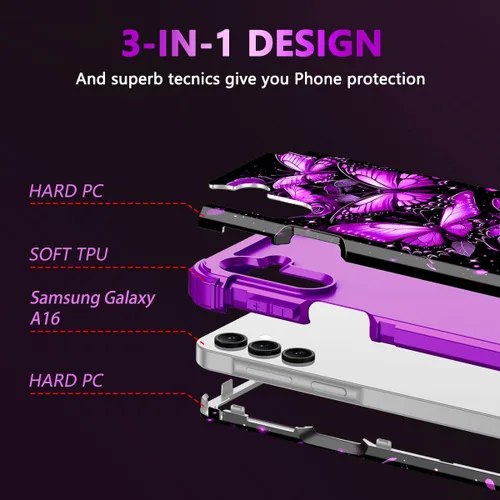 Miniatura 3 de Rancase Compatible con Galaxy A16 5G Funda, Protección Resistente a los Golpes de Tres Capas de Servicio Pesado Parachoques de Plástico Duro + Funda