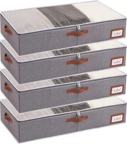 Miniatura 8 de Yawinhe Almacenamiento debajo de la cama, paquete de 2 organizadores de armario, bolsas plegables para contenedores, con ranura para tarjeta de Beige