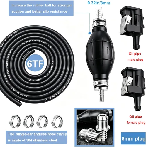 Miniatura 4 de Tnisesm Conjunto de línea de combustible de 5/16" 6 pies, con conector de goma marina para motor fuera de borda de barco, RVs, conjunto de Negro