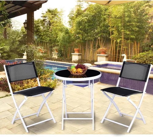 Miniatura 2 de Giantex Juego de mesa de bistró, juego de 3 piezas para patio, mesa y sillas plegables al aire libre, juego de comedor plegable para patio, juego