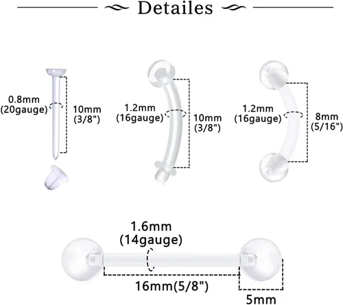 Miniatura 3 de MODRSA 16g 20g Mix Clear Piercing Retainers Plastic Septum Retainer Clear Nose Studs for Work Flexible Lip Plastic Earring Studs for Sport Surgery