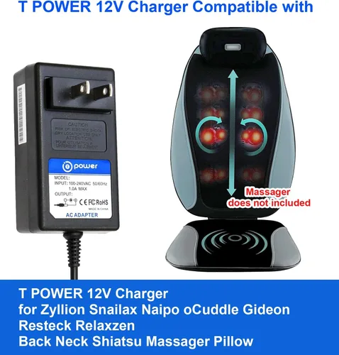 Miniatura 7 de T POWER Cargador de 12 V para Zyllion Snailax Naipo oCuddle Gideon Resteck Relaxzen TruMedic Back Neck Shiatsu masajeador almohada ZMA-25, ZMA-19