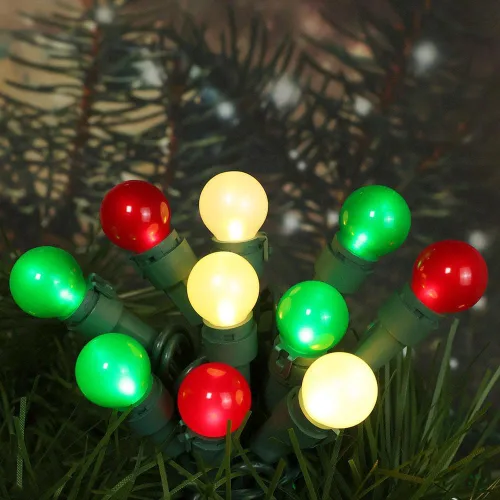 Miniatura 5 de GlowVibe - Luces de Navidad rojas, blancas y verdes para interiores de 19 pies con 70 luces LED, bombillas de cristal perlado G15 para árbol de Rojo