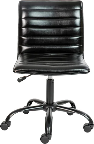 Miniatura 7 de Flash Furniture - Silla de oficina, vinilo negro, estructura negra, sin reposabrazos, asiento y respaldo acanalados, diseño de respaldo bajo
