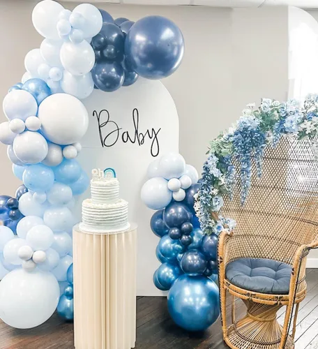 Miniatura 3 de Set de globos azules y blancos, 60 piezas de 12 pulgadas, globos metálicos cromados azul perla, globos azul claro para cumpleaños, despedida