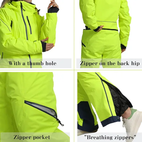 Miniatura 4 de Traje de esquí de una pieza para mujer, resistente al viento, impermeable, cálido, transpirable, desmontable, para deportes de nieve