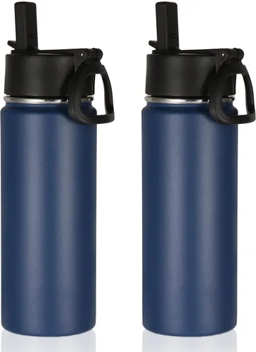 Miniatura 47 de Volhoply Paquete a Granel de 8 Botellas de Agua Aisladas de 18 Onzas, Botellas de Agua de Acero Inoxidable para Niños con Tapa con Pajita, Botella