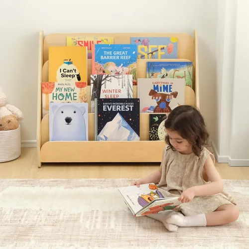 Miniatura 5 de OOOK Estantería para niños, estante de madera de 4 niveles para niños, estantería Montessori para aula, sala de juegos, guardería