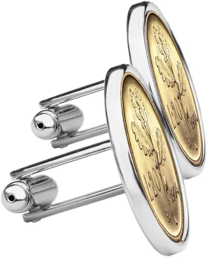 Miniatura 3 de 1994 Italy 20 Lire BU Uncirculated Coin Silver Plated Cufflinks NEW - Oak Branch