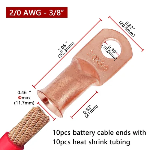Miniatura 72 de TKDMR - Kit de 264 piezas de extremos de cable de batería, 132 piezas de terminales de anillo de lengüetas de cable de cobre resistentes AWG 8 6 4 2