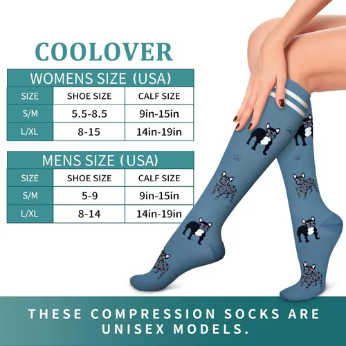 Miniatura 7 de COOLOVER Calcetines de compresión para mujeres y hombres, ideales para circulación, correr, atletismo, recuperación, enfermera, viajes