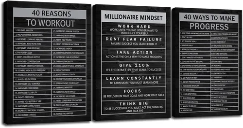 Miniatura 20 de Arte de Pared Motivacional 40 Razones para Entrenar 3 Piezas Pintura Impresión en Lienzo Decoración de Oficina Póster Mentalidad Millonaria