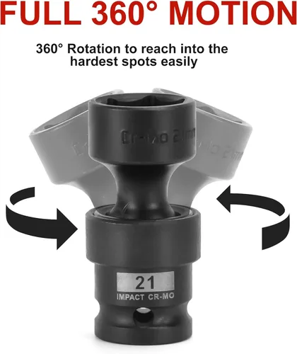 Miniatura 3 de AOBEN 18 piezas 1/2" unidad de accionamiento juego de llaves de impacto universales poco profundas, enchufe giratorio con oscilación flexible, 6