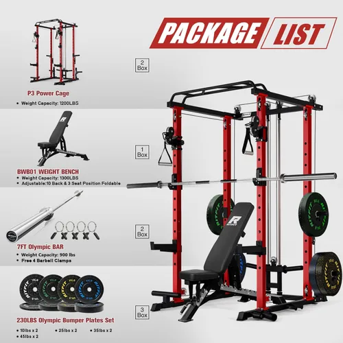 Miniatura 3 de RitFit El paquete multifunción de garaje y gimnasio en casa incluye jaula de potencia de 1200 libras PPC03/P3 con sistema de cruce de cables, banco
