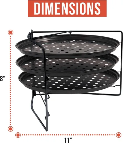 Miniatura 2 de Chef Pomodoro Juego de pizza para hornear con 3 bandejas para pizza y estante para pizza, (sartenes de 11 pulgadas), bandejas perforadas