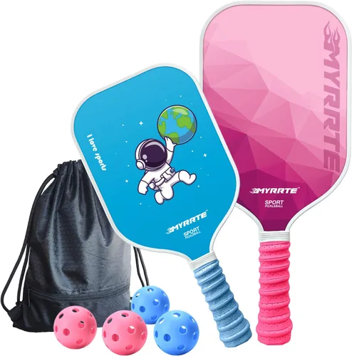 Miniatura 10 de Juego de 2 palas de pickleball de fibra de vidrio, con núcleo de panal ligero, control inigualable