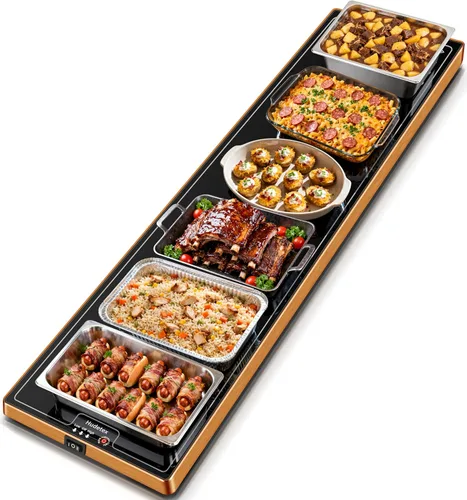 Miniatura 15 de Bandeja calentadora de alimentos (XL 24"x16"), calentadores de alimentos para fiestas, buffet y uso diario, bandeja calentadora eléctrica de Blanco