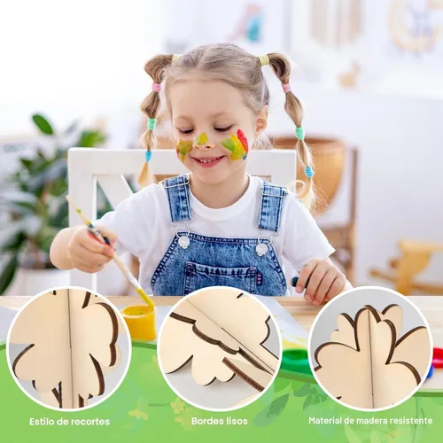Miniatura 3 de COCHIE Manualidades de madera de primavera de flores 3D para pintar, rebanadas de madera sin terminar pintables para manualidades, recortes