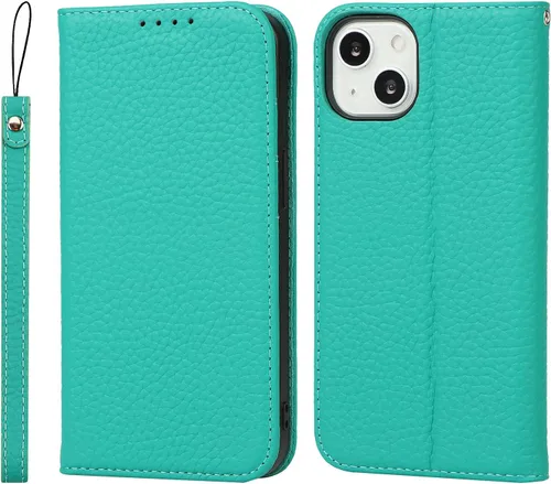 Miniatura 19 de iCoverCase Compatible con iPhone 13 Pro Max, funda magnética de piel auténtica con bloqueo RFID, correa para la muñeca y ranuras para tarjetas, Rojo