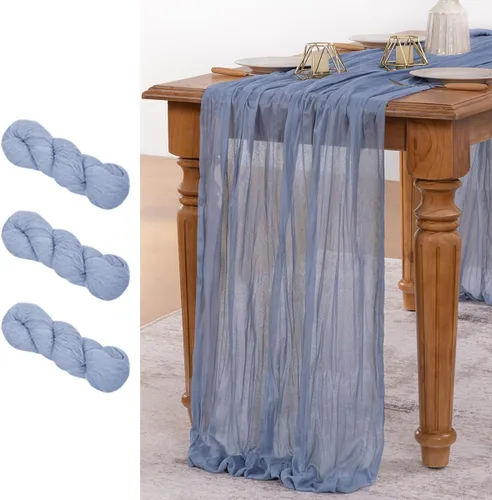 Miniatura 36 de MLMW Paquete de 6 Caminos de Mesa de Estopilla Azul Polvoriento para Revelación de Género Boho Gasa Rústica de Tela de Queso Camino de Mesa 160 Azul