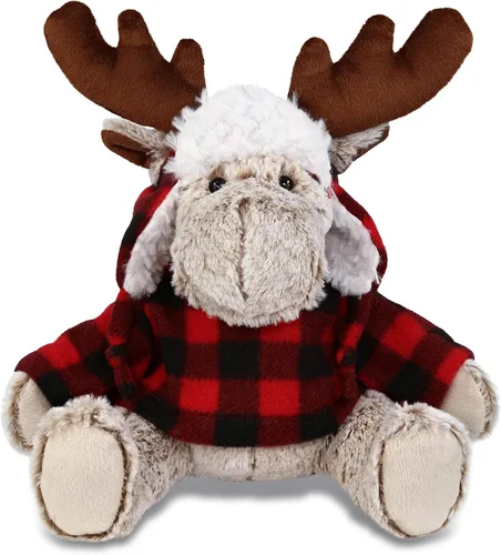 DolliBu Disfraz de alce a cuadros rojos de felpa súper suave – Adorable peluche de alce zoológico con ropa, lindo regalo de vida silvestre, 9
