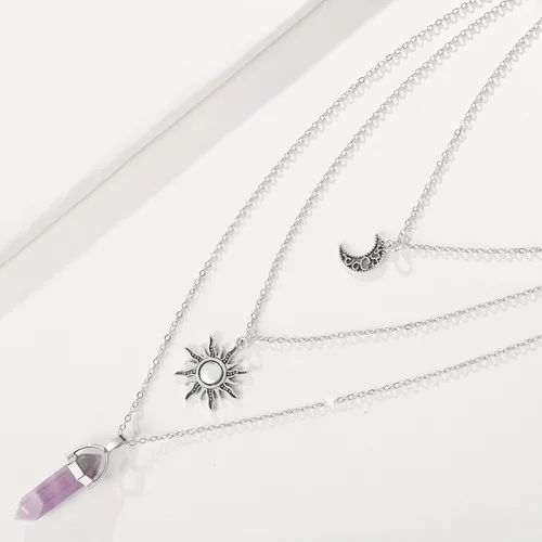 Miniatura 17 de Collar gótico de sol y luna para mujer, collares con colgante de cristal, accesorios Y2K, collar de luna creciente en capas para mujer, collar