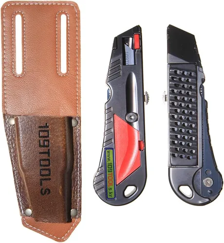 Cuchillo y escofina para paneles de yeso KL300 – Herramienta de corte de tablero de yeso 4 en 1 con funda de cuero – Cuchillo profesional de corte