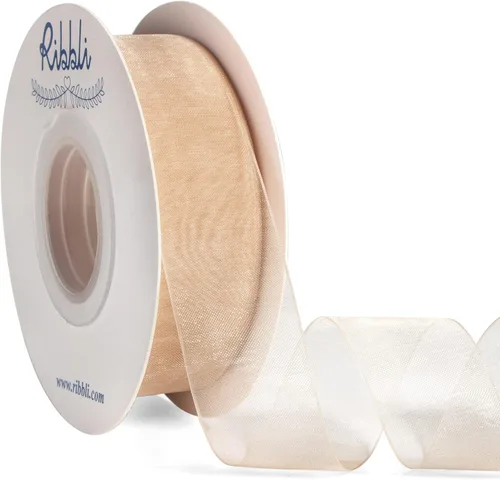 Miniatura 14 de Ribbli - Cinta de organza color oro pálido, 1/2 pulgadas x 50 yardas continuas, cinta transparente dorada para envolver regalos, envolver galletas
