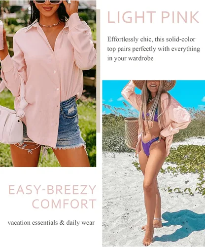 Miniatura 70 de Odosalii - Camisas con botones para mujer, con cuello en V, manga larga, enrolladas, blusas elegantes y formales para negocios y ocasiones casuales